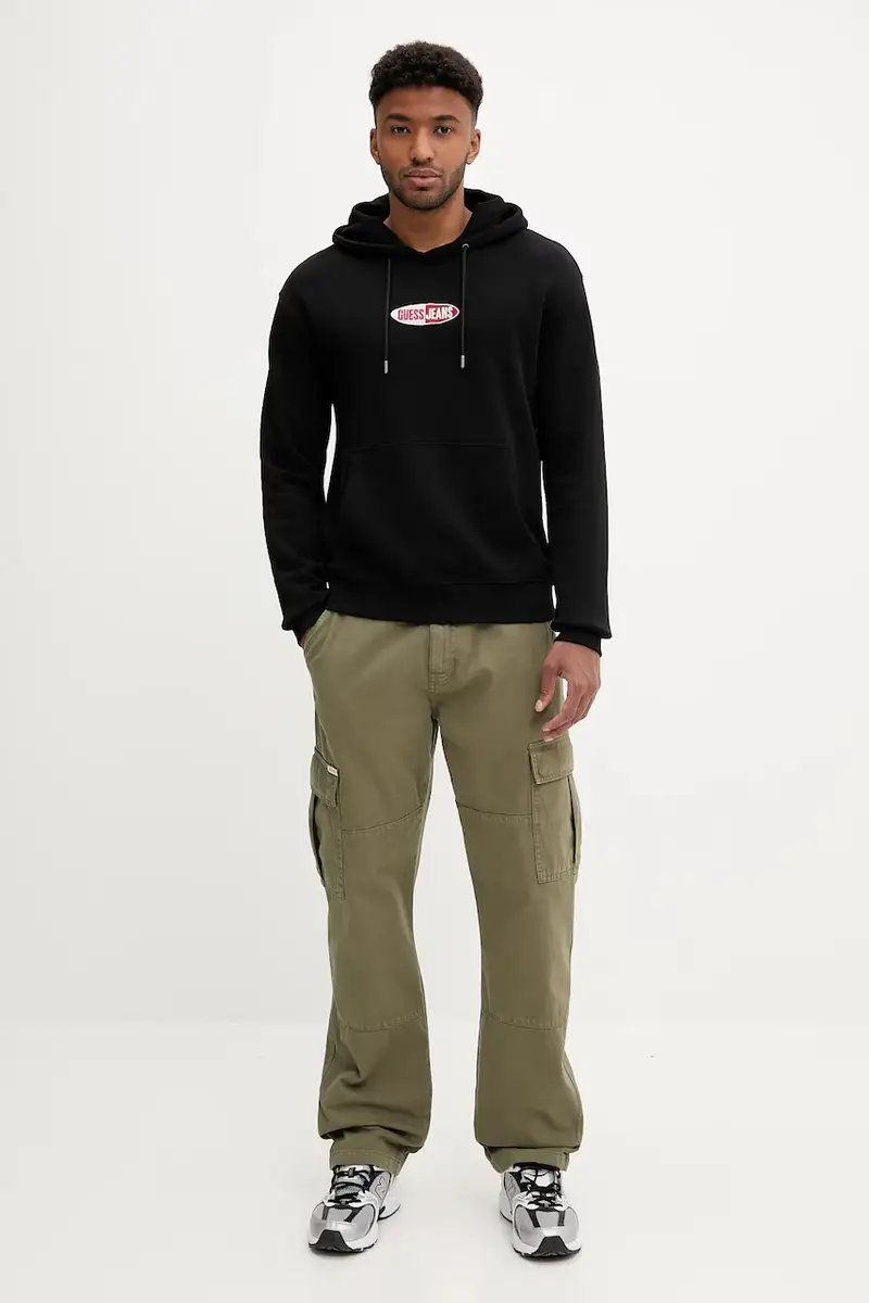 felpa in cotone uomo colore nero con cappuccio con applicazione M5YQ02 KCPR1 miniatura 2