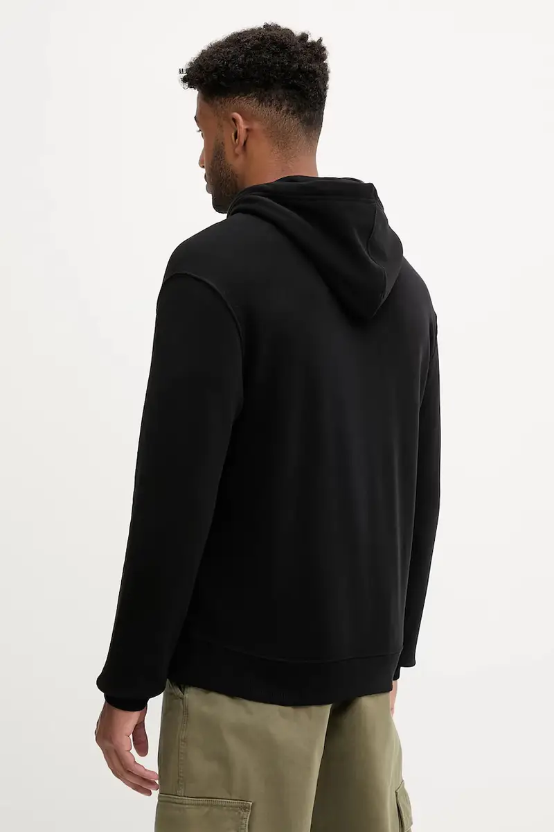 felpa in cotone uomo colore nero con cappuccio con applicazione M5YQ02 KCPR1 miniatura 3