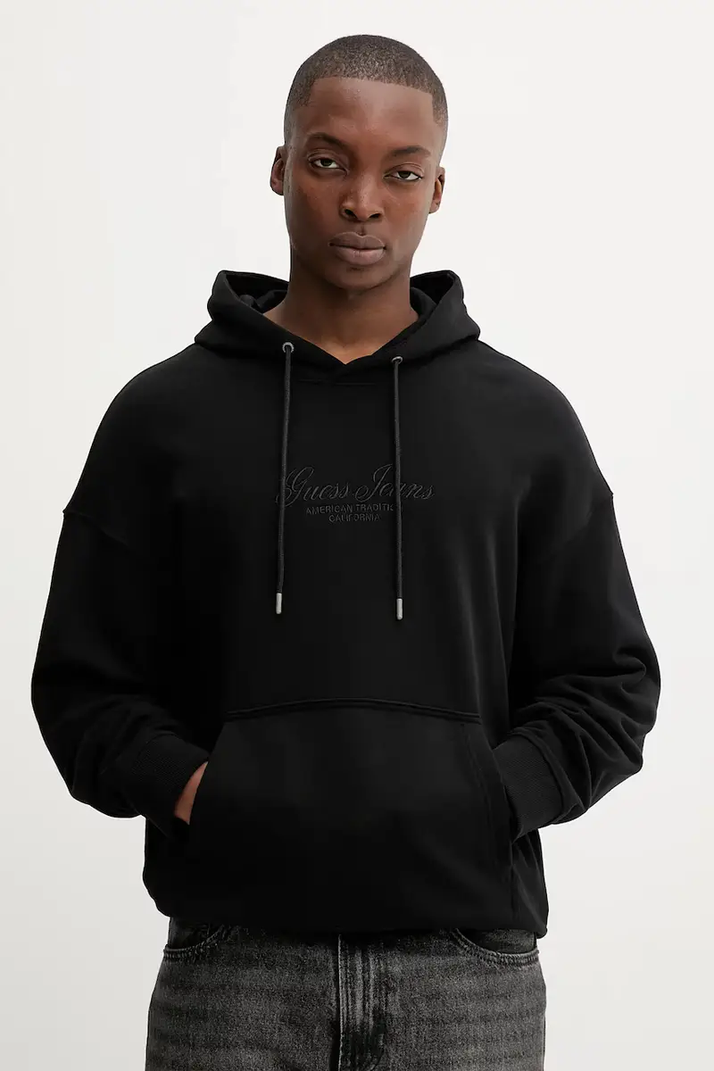 felpa in cotone uomo colore nero con cappuccio M5YQ16 KCPR1