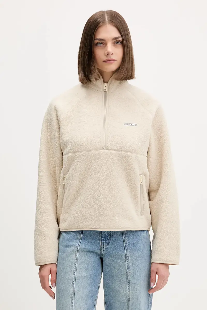 felpa in pile donna colore beige W5BQ18 K1042