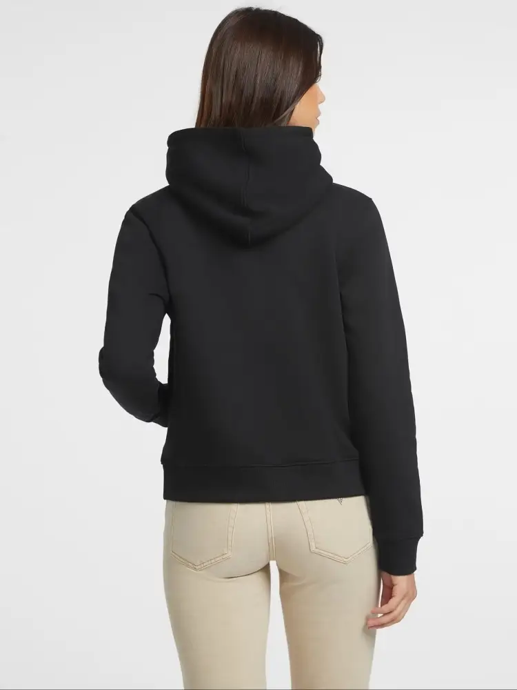 felpa nera donna in cotone con cappuccio mini logo sul petto miniatura 2