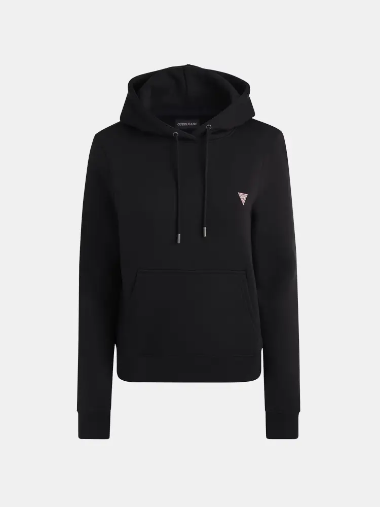 felpa nera donna in cotone con cappuccio mini logo sul petto