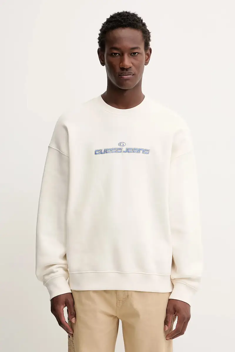 felpa uomo colore beige con applicazione M5BQ24 K9V31