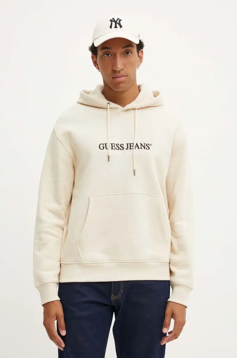felpa uomo colore beige con cappuccio con applicazione M4YQ23 K9V31