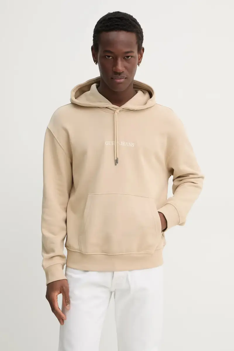 felpa uomo colore beige con cappuccio con applicazione M5RQ38 KCPR1