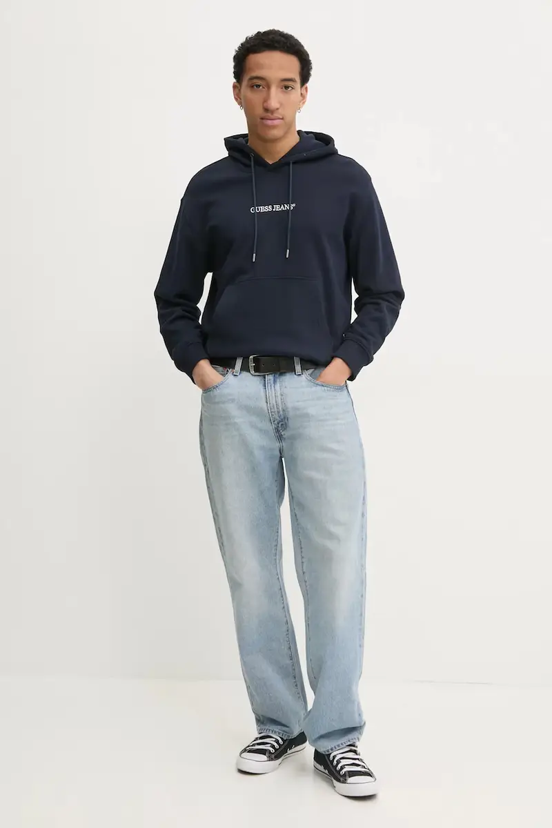 felpa uomo colore blu navy con cappuccio con applicazione M5RQ38 KCPR1 miniatura 2