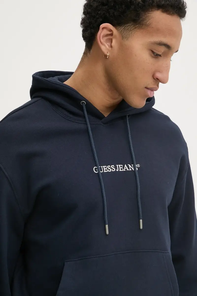 felpa uomo colore blu navy con cappuccio con applicazione M5RQ38 KCPR1 miniatura 4