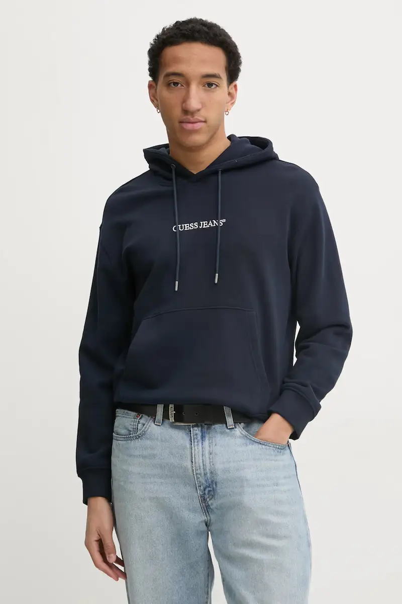 felpa uomo colore blu navy con cappuccio con applicazione M5RQ38 KCPR1