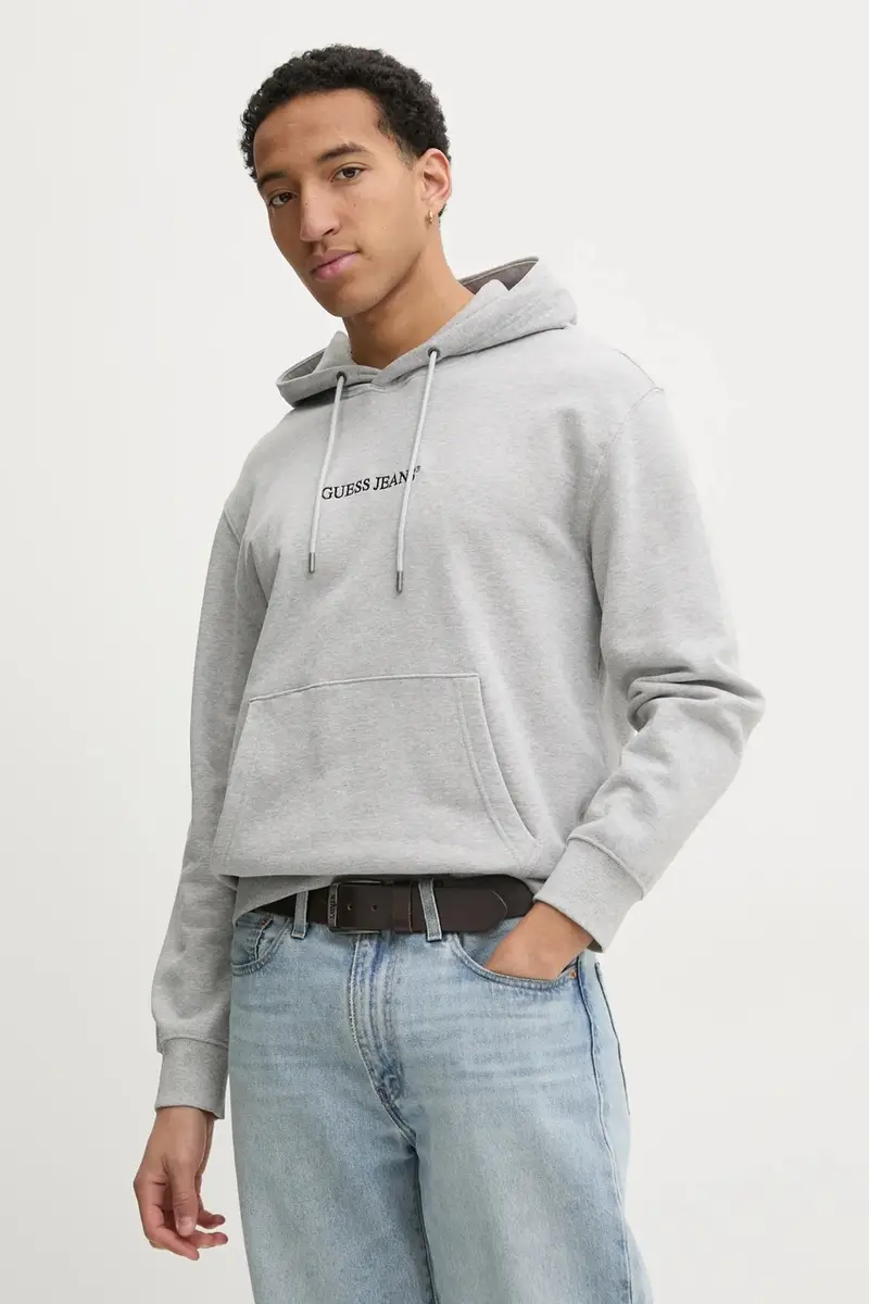 felpa uomo colore grigio con cappuccio con applicazione M5RQ38 KCPR1 miniatura 4