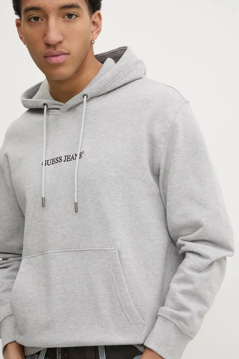 felpa uomo colore grigio con cappuccio con applicazione M5RQ38 KCPR1