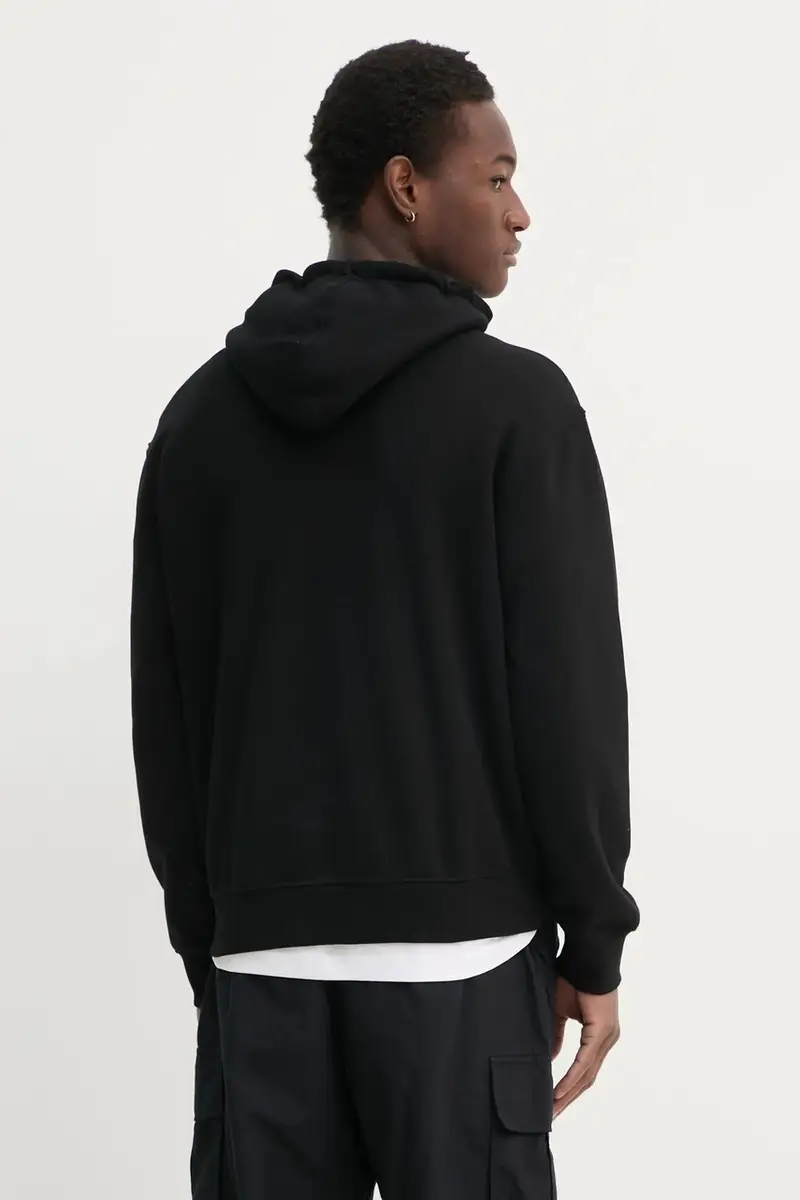 felpa uomo colore nero con cappuccio con applicazione M5RQ38 KCPR1 miniatura 3