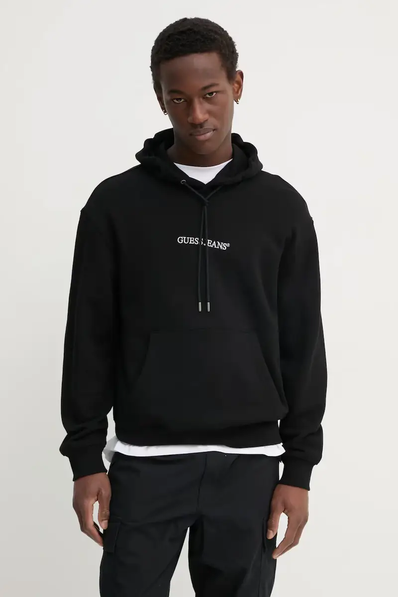 felpa uomo colore nero con cappuccio con applicazione M5RQ38 KCPR1