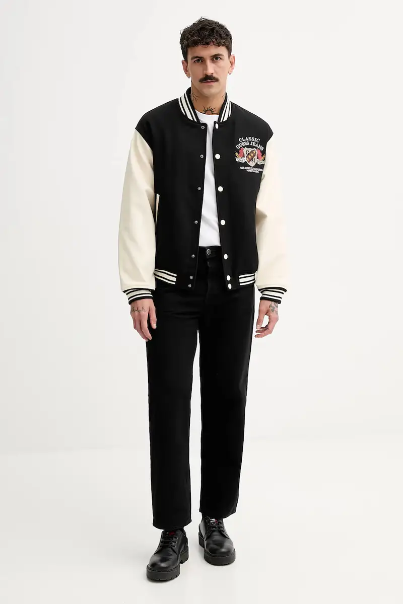 giacca bomber con lana colore nero M5BL1E WEI02 miniatura 2