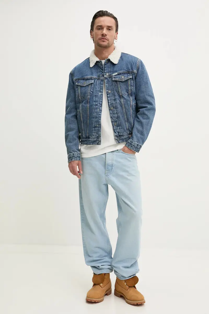 giacca di jeans in cotone colore blu M4BN44 D5EJ1 miniatura 2