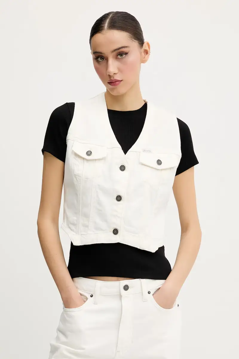 gilet di jeans colore beige W5GN74 D5M62