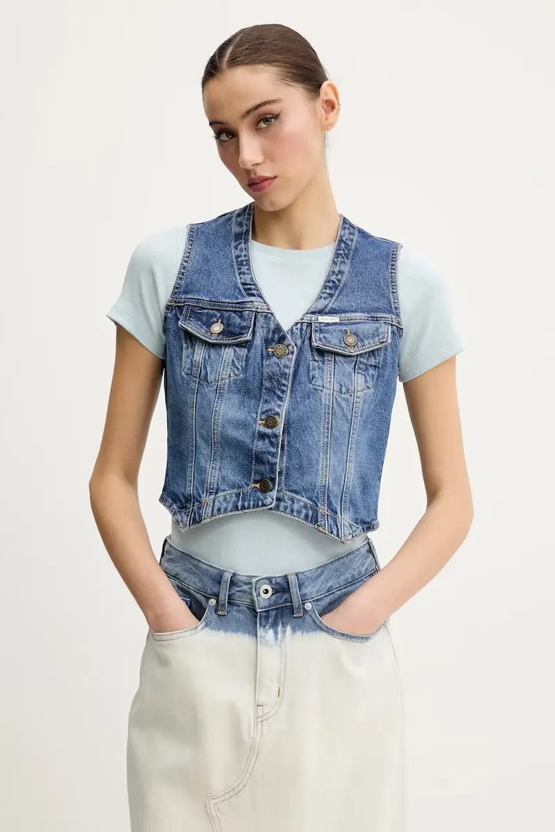 gilet di jeans colore blu navy W5GN74 D5M46