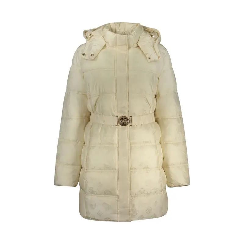 Giubbotto Donna Lungo Cappuccio Cintura Logo Beige