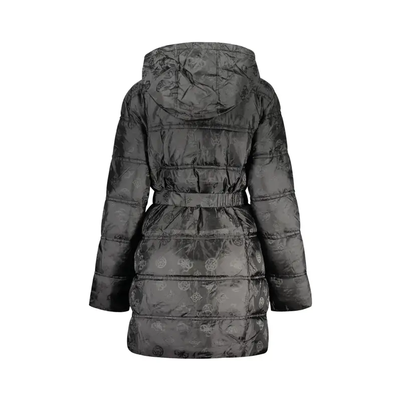 Giubbotto Donna Lungo Cappuccio Cintura Logo Nero miniatura 2