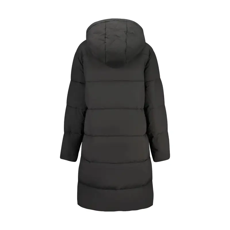 Giubbotto Donna Lungo Imbottito Cappuccio Stampa Logo Nero miniatura 2