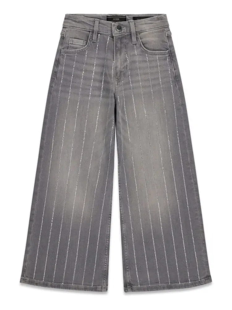 jeans kids/junior in denim grigio a palazzo con strass