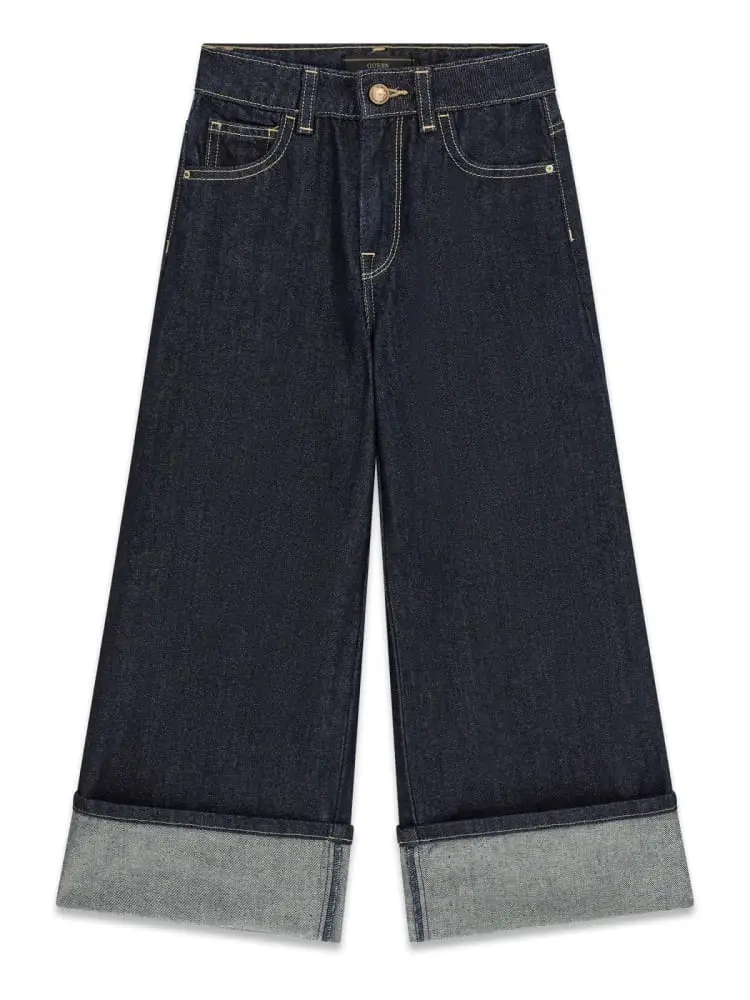 jeans kids/junior in denim scuro a palazzo con risvolto