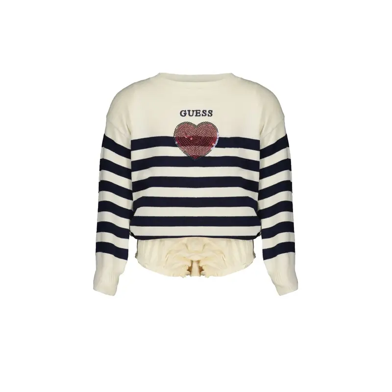 Maglia Bambina Bianca A Righe Logo Bianco