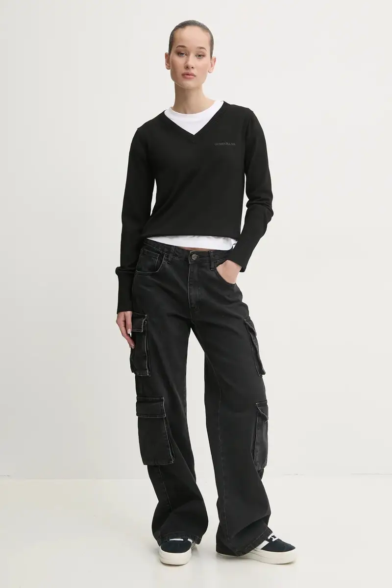 maglione con aggiunta di seta colore nero W4BR84 Z3HO2 miniatura 2