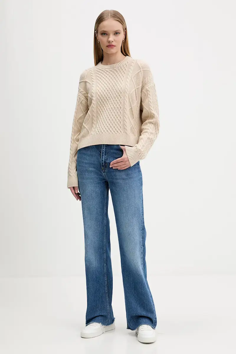 maglione con lana colore beige W5BR09 Z0561 miniatura 2