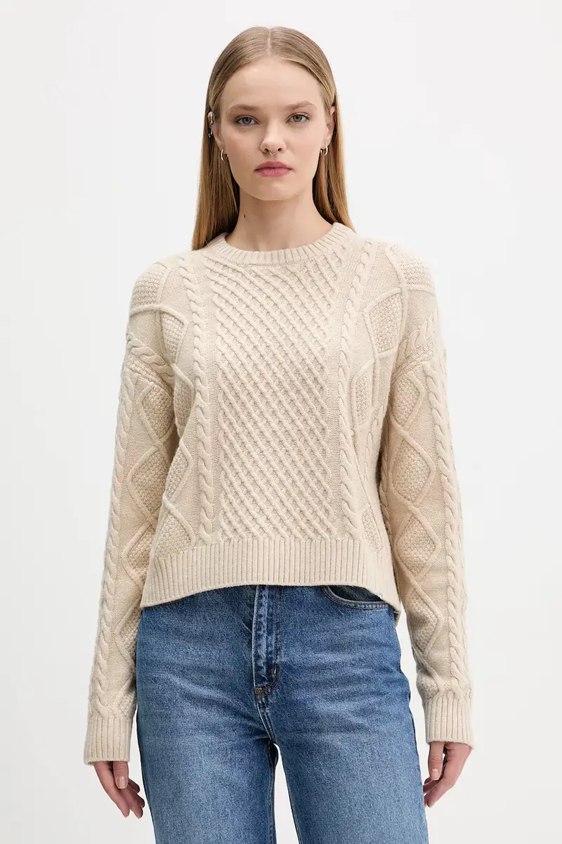 maglione con lana colore beige W5BR09 Z0561