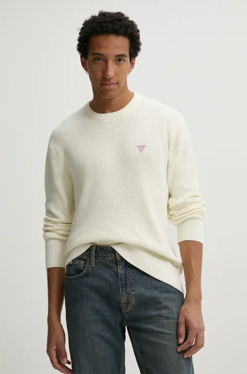 maglione in cotone colore beige M4BR30 Z3HM1