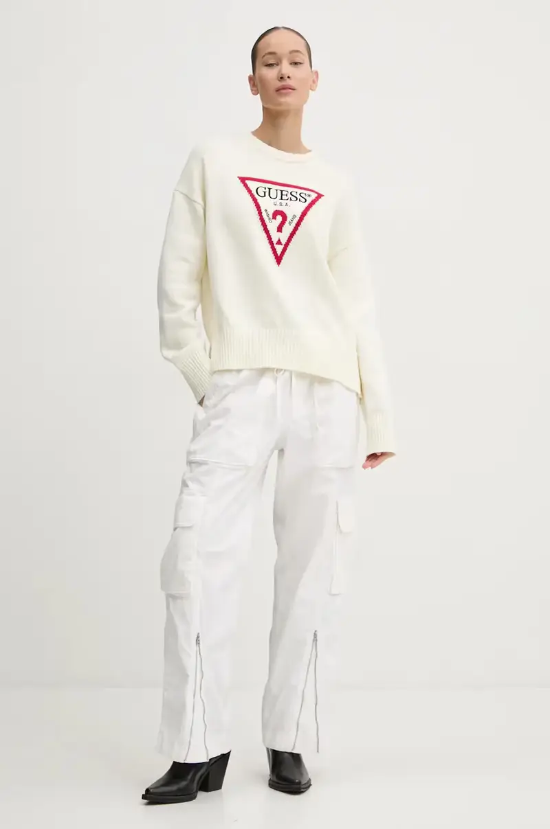 maglione in cotone colore beige W4BR12 Z3HM1 miniatura 2