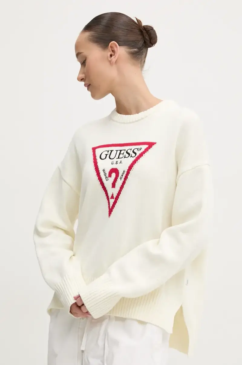 maglione in cotone colore beige W4BR12 Z3HM1