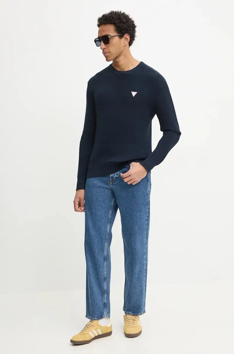 maglione in cotone colore blu navy M4BR30 Z3HM1 miniatura 2