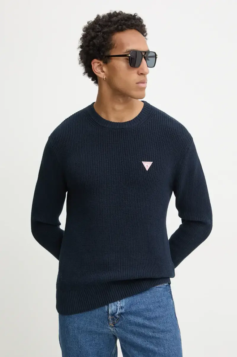 maglione in cotone colore blu navy M4BR30 Z3HM1