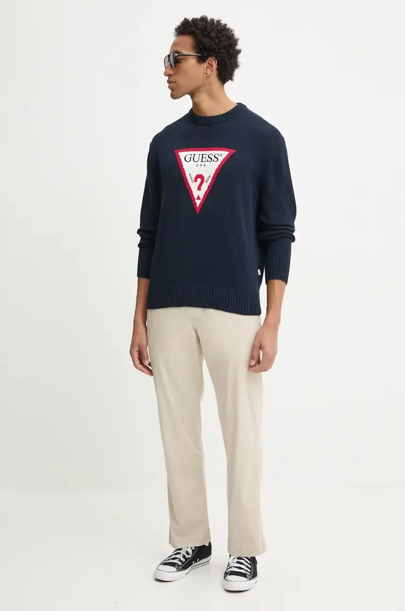 maglione in cotone colore blu navy M4BR32 Z3HM1 miniatura 2