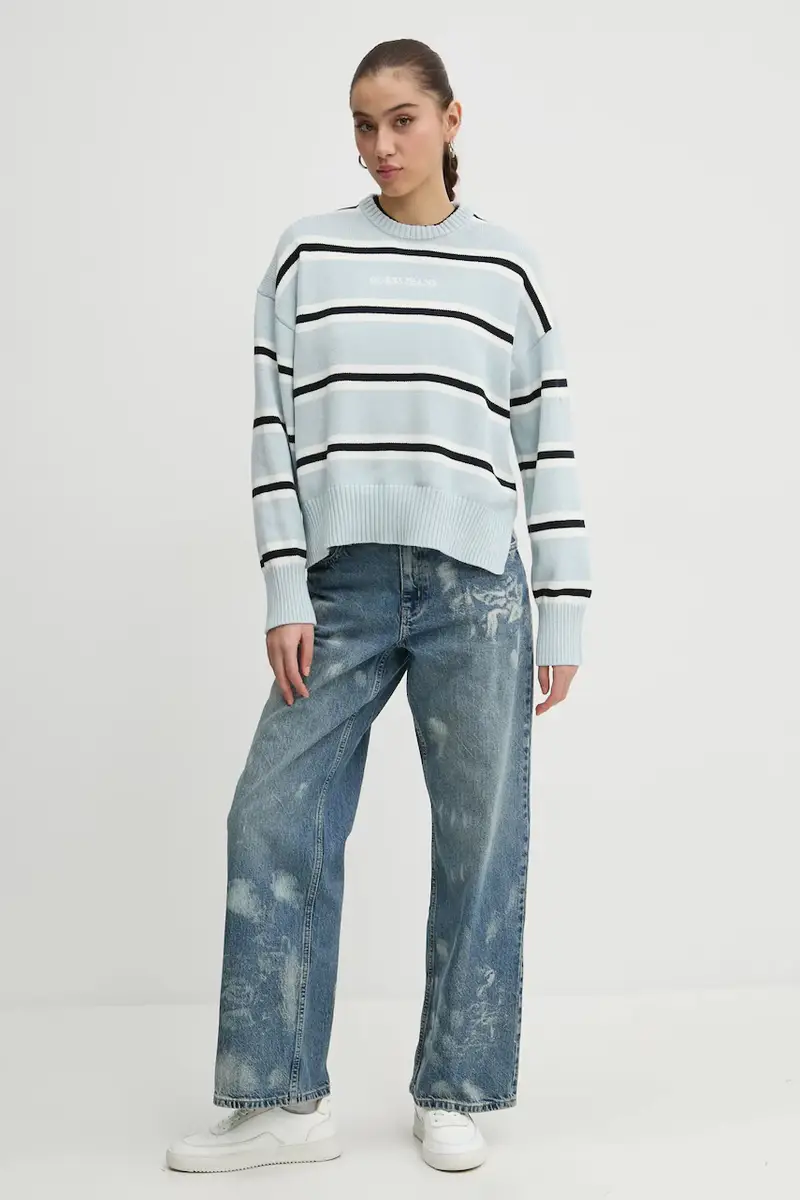 maglione in cotone colore blu W4BR09 Z3HM1 miniatura 2