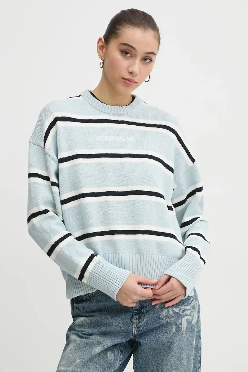 maglione in cotone colore blu W4BR09 Z3HM1