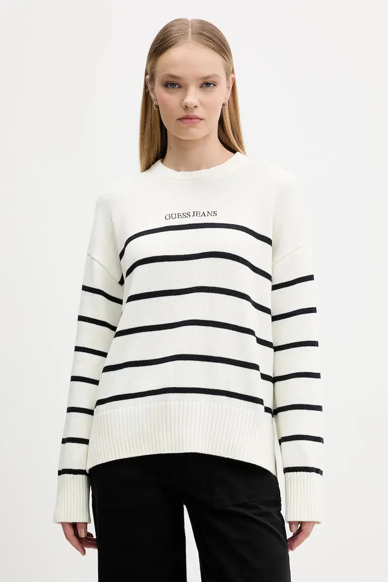 maglione in cotone donna colore beige W5BR03 Z3HM1