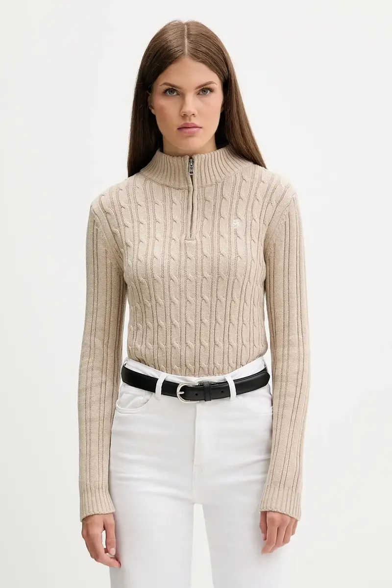 maglione in cotone donna colore beige W5BR13 Z3HM1