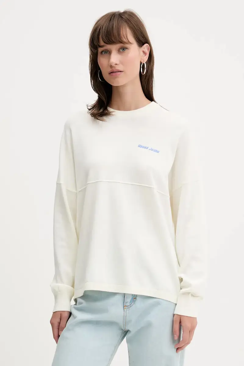 maglione in cotone donna colore beige W5YR34 Z3HM1