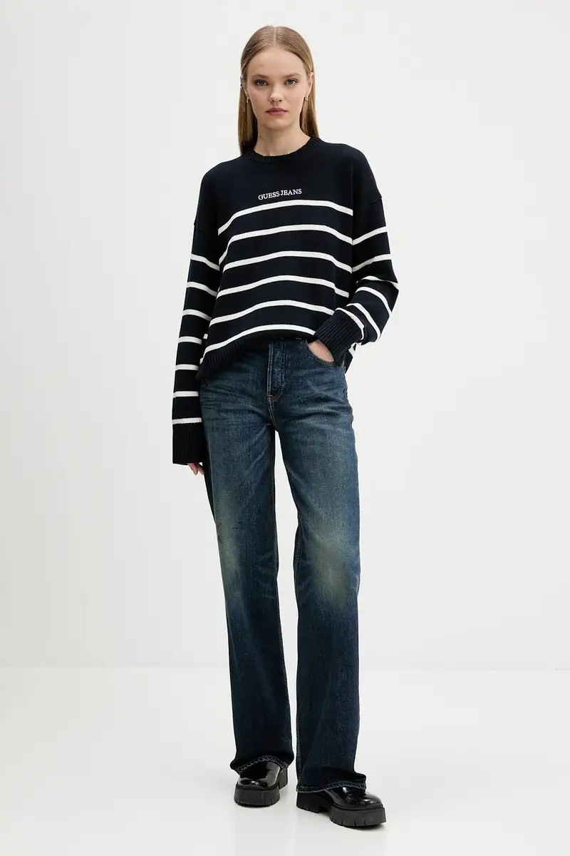 maglione in cotone donna colore blu navy W5BR03 Z3HM1 miniatura 2