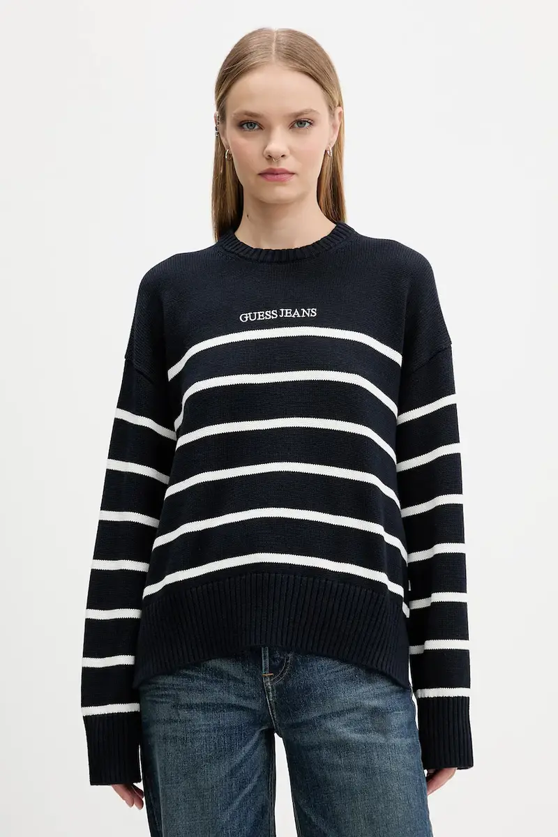 maglione in cotone donna colore blu navy W5BR03 Z3HM1