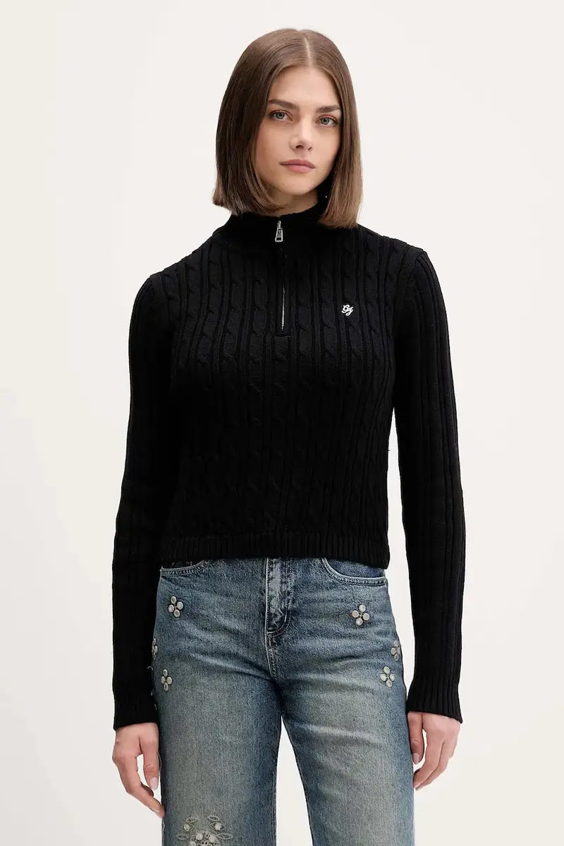 maglione in cotone donna colore nero W5BR13 Z3HM1