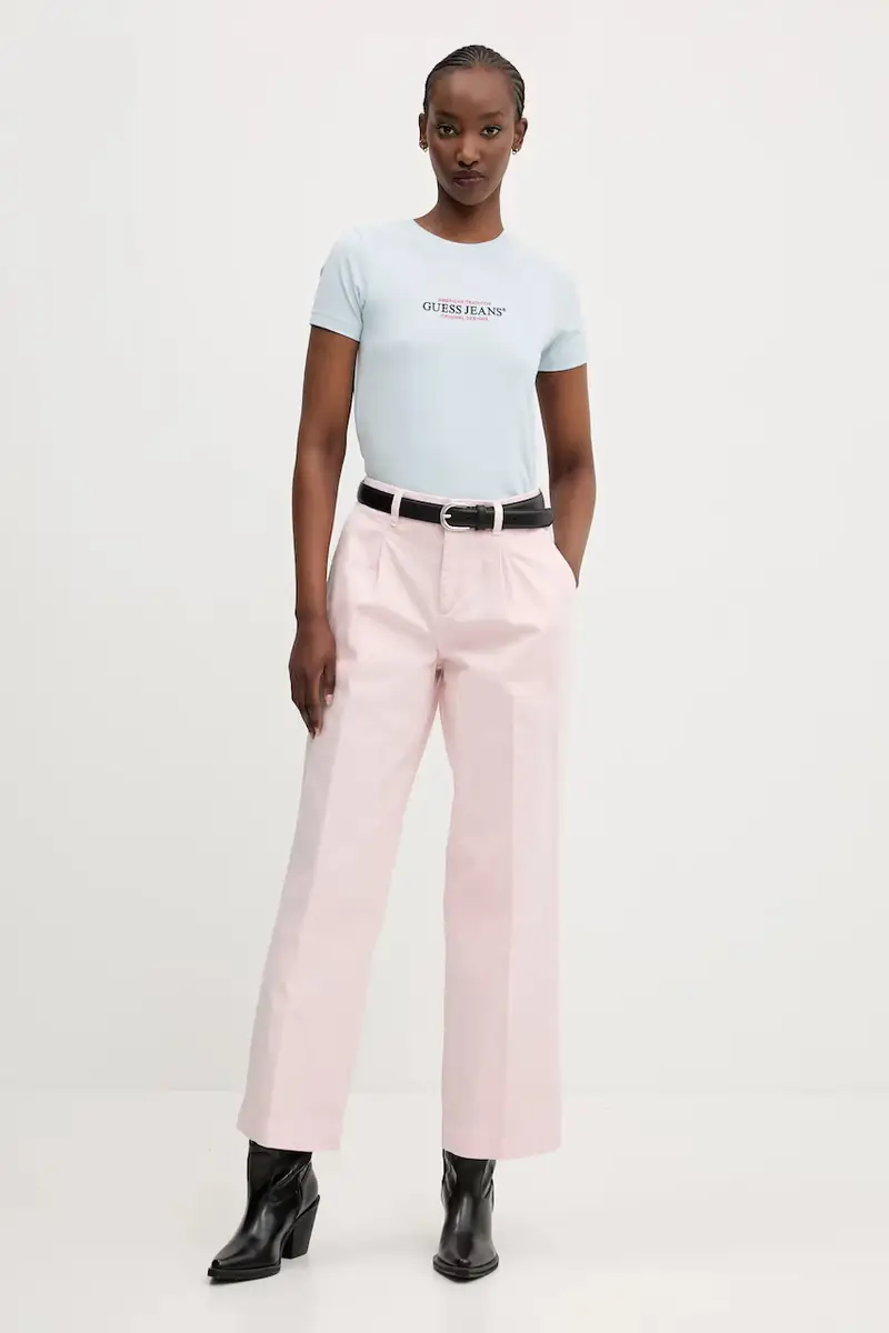 pantaloni in cotone colore rosa W4BB44 WGCV2 miniatura 2