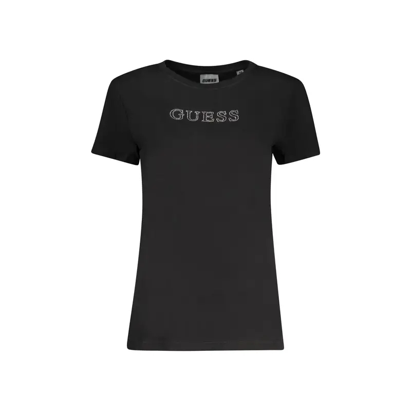 T-Shirt Maniche Corte Donna Nera Applicazioni Strass Logo Nero