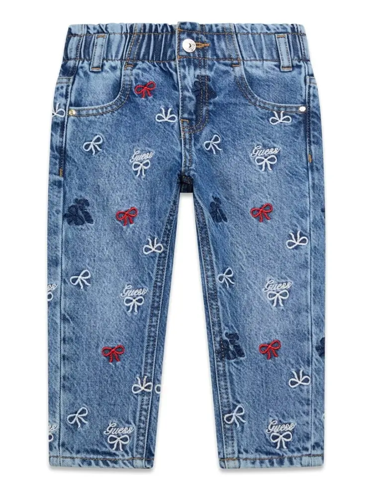 jrans infant/kids in denim blu chiaro con ricami fiocco e logo