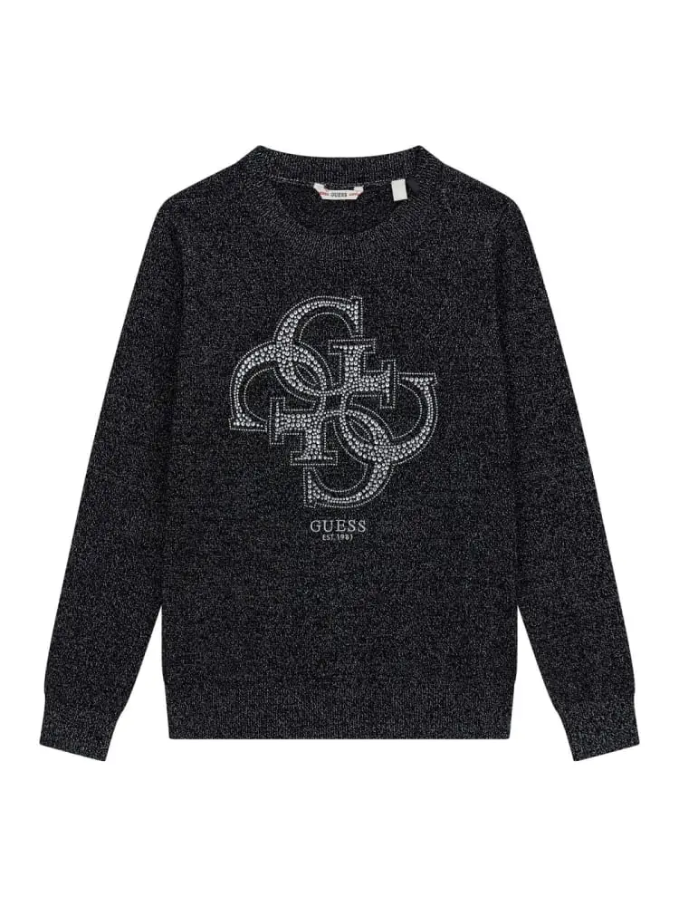 magli nera bambina con glitter in misto viscosa maxi logo con glitter sul davanti