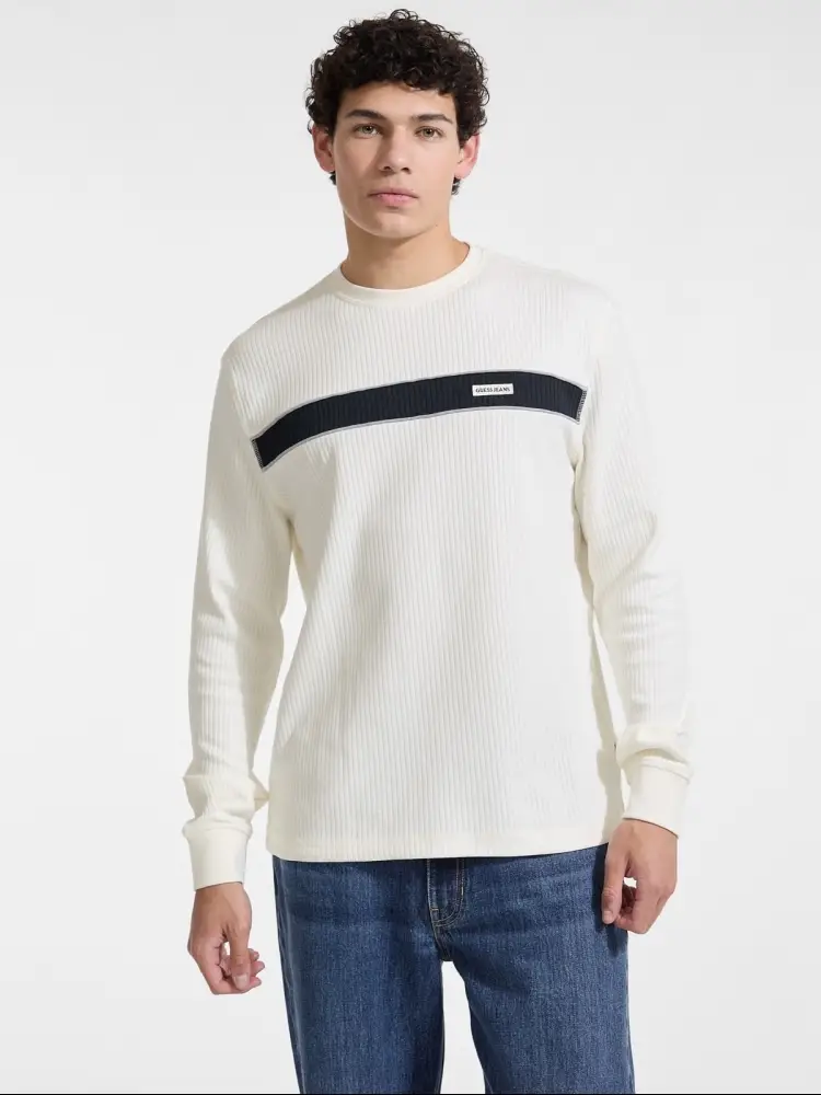 maglia a girocollo in cotone bianco con fascia logo