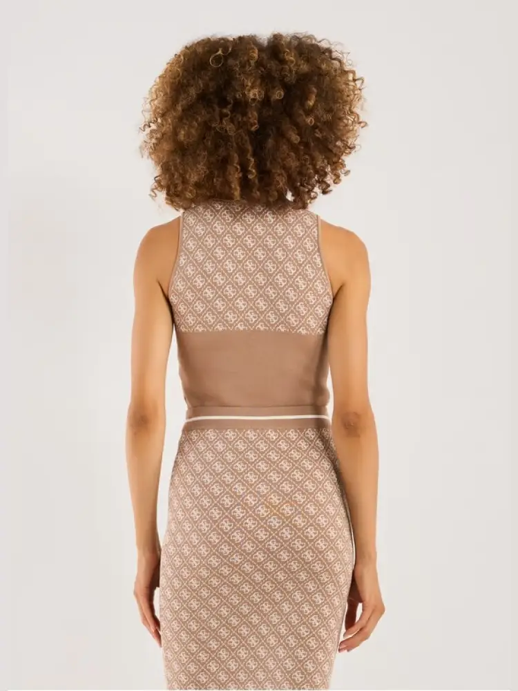 maglia beige donna in misto viscosa logo all over miniatura 2