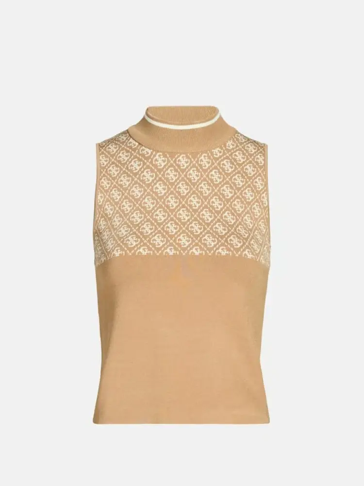 maglia beige donna in misto viscosa logo all over